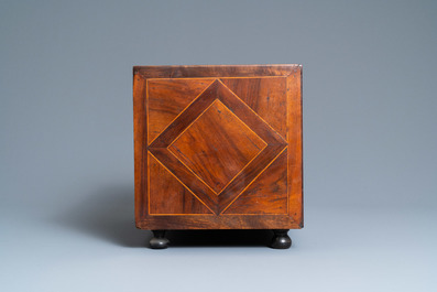 A small mahogany veneer cabinet with engraved bone plaques, Italy, 17th C.