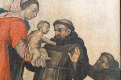 French school, painting on stone, 17th C.: the Virgin Mary entrusts the Child to Saint Dominic