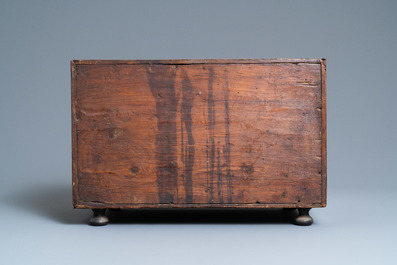 A small mahogany veneer cabinet with engraved bone plaques, Italy, 17th C.