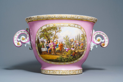 An exceptionally large 'Pompadour' pink-ground porcelain jardini&egrave;re, possibly S&egrave;vres, 19th C.