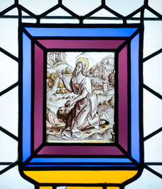 A composite stained and painted glass window mounted in lead alloy, France, 16th C.