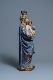 A large polychromed oak figure of a Madonna with child, 17th C.
