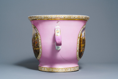 An exceptionally large 'Pompadour' pink-ground porcelain jardini&egrave;re, possibly S&egrave;vres, 19th C.
