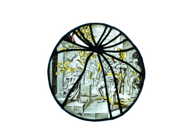 Deux rondels en grisaille et jaune d&rsquo;argent repr&eacute;sentant des sc&egrave;nes bibliques, France, 17&egrave;me