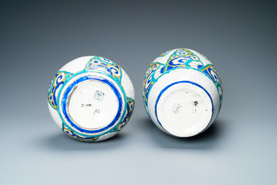 Deux vases Art Deco aux &eacute;maux craquel&eacute;s, Boch K&eacute;ramis, 1&egrave;re moiti&eacute; du 20&egrave;me