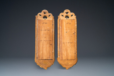 Een paar vergulde houten spiegels met kandelaars, Frankrijk of Itali&euml;, 17/18e eeuw