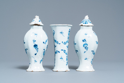 A varied collection of Dutch Delft blue and white and polychrome pottery, 18th C.