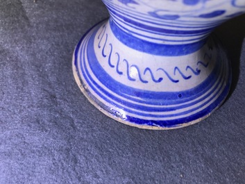 A blue and white Antwerp maiolica 'a foglie' wet drug jar, mid 16th C.