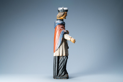 A polychromed wooden figure of Saint John of Nepomuk, probably Germany, 17/18th C.