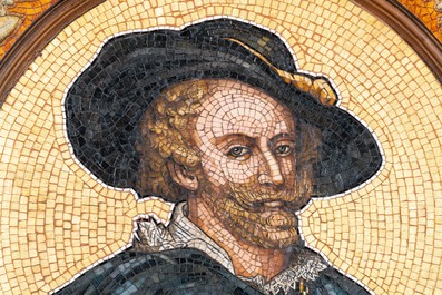 A glass mosaic after the self-portrait of Rubens, signed G. vd Laan, ca. 1900