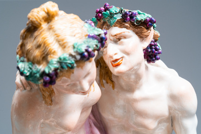 Un grand groupe en porcelaine dans le style de Meissen repr&eacute;sentant Bacchus, fin du 19&egrave;me