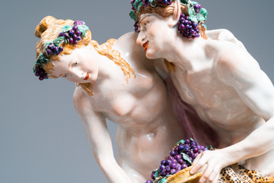 Un grand groupe en porcelaine dans le style de Meissen repr&eacute;sentant Bacchus, fin du 19&egrave;me