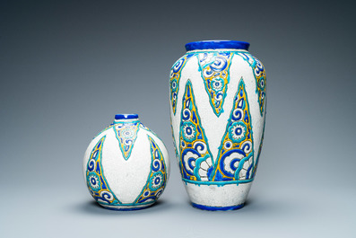 Deux vases Art Deco aux &eacute;maux craquel&eacute;s, Boch K&eacute;ramis, 1&egrave;re moiti&eacute; du 20&egrave;me