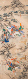Ecole chinoise, encre et couleurs sur papier: 'Cinq sc&egrave;nes de chasse', 19&egrave;me