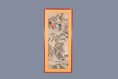Ecole chinoise, encre et couleurs sur papier: 'Cinq sc&egrave;nes de chasse', 19&egrave;me