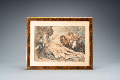 Flemish school, follower of Anthony van Dyck (1599-1641), mixed technique on paper, 17th C.: Lamentation over the Dead Christ