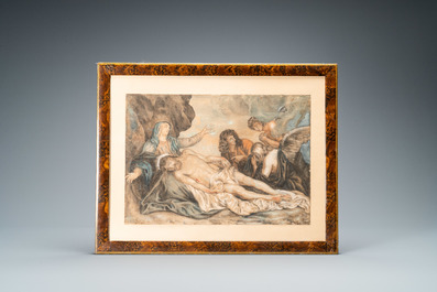 Vlaamse school, navolger van Anthony van Dyck (1599-1641), gemengde techniek op papier, 17e eeuw: De Bewening van Christus