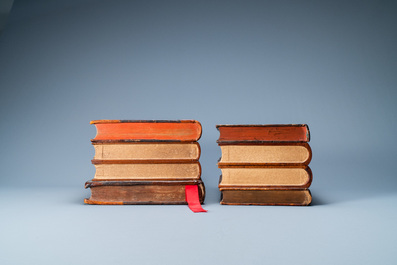 Vier trompe-l'oeil opbergdozen gemaakt van oude boekbanden, Frankrijk, 20e eeuw