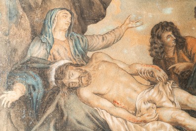 Flemish school, follower of Anthony van Dyck (1599-1641), mixed technique on paper, 17th C.: Lamentation over the Dead Christ