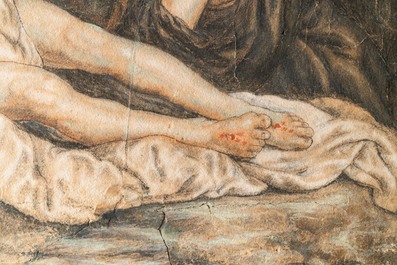 Flemish school, follower of Anthony van Dyck (1599-1641), mixed technique on paper, 17th C.: Lamentation over the Dead Christ