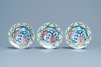 Eleven polychrome Dutch Delft plates, 18th C.