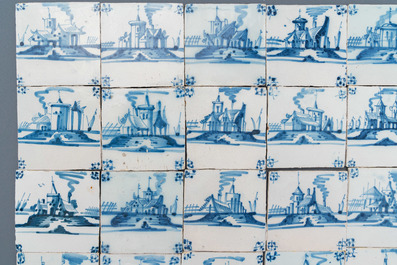 Seventy‑seven blue and white Dutch Delft 'landscape' tiles, late 18th C.