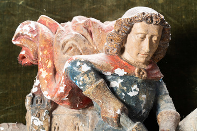 Een gepolychromeerde stenen groep met Sint-Joris en de draak, wellicht Duitsland, 15e eeuw