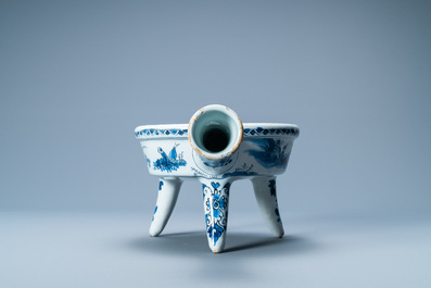 A rare Dutch Delft blue and white warming bowl with the arms of the Austrian von Zinzendorf family, late 17th C.
