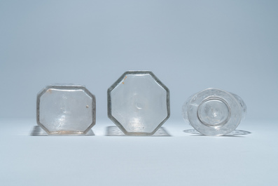 Three weel-cut glass bottles, probably Liege, 18/19th C.