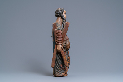 Une statue de Saint Andr&eacute; en ch&ecirc;ne sculpt&eacute; et polychrom&eacute;, Normandie, fin du 15&egrave;me