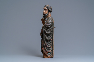 A polychromed oak figure of Saint Andrew, Normandy, France, late 15th C.