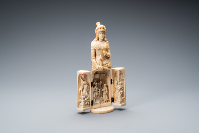 An ivory triptych figure depicting Joan of Arc, Dieppe, France, 19th C.