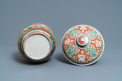 A large Chinese 'Bencharong' bowl and cover for the Thai market, mid 18th C.