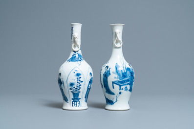 Two Chinese blue and white vases with elephant handles, Kangxi