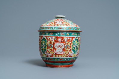 A large Chinese 'Bencharong' bowl and cover for the Thai market, mid 18th C.