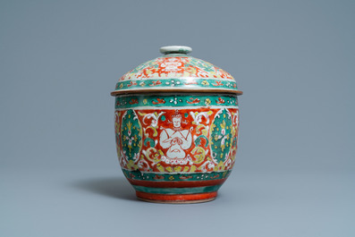 A large Chinese 'Bencharong' bowl and cover for the Thai market, mid 18th C.