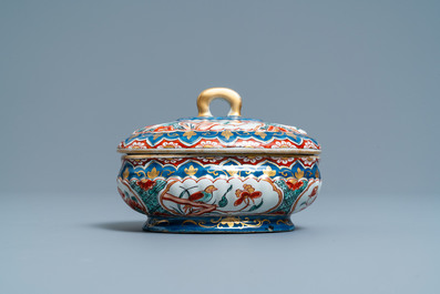 A polychrome Dutch Delft dor&eacute; spice box and cover, 18th C.