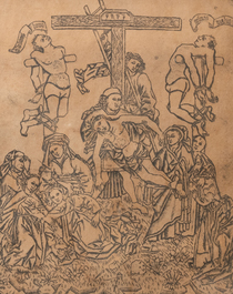 An anonymous woodcut depicting the descent from the cross, 15th C.