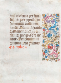 A page from an illuminated book of hours, probably Flanders, 15th C.