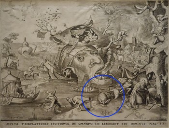 Ecole flamande, d&rsquo;apr&egrave;s Peter Brueghel l'Ancien, plume et encre brune sur papier, 19&egrave;me: cr&eacute;ature fantastique au poisson