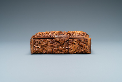 A corozo wood casket with scenes from William Tell, France, 18/19th C.