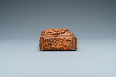 Een corozo houten kistje met voorstelling uit Willem Tell, Frankrijk, 18/19e eeuw