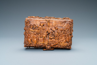 Een corozo houten kistje met voorstelling uit Willem Tell, Frankrijk, 18/19e eeuw