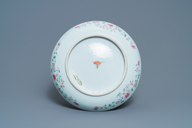 A Chinese famille rose 'quails' dish, 19/20th C.