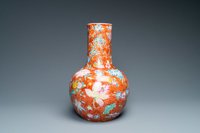 A Chinese famille rose millefleurs bottle vase, Qianlong mark, Republic