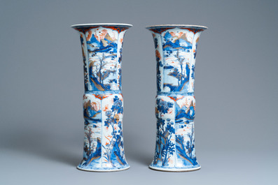 A pair of Chinese Imari-style 'gu' vases, Kangxi