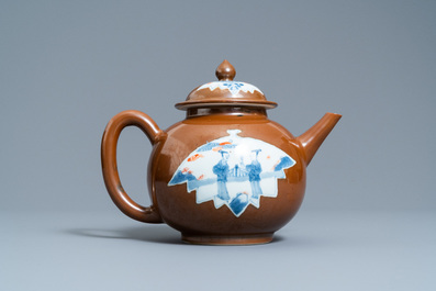 A large Chinese capucine brown-ground teapot and cover, Qianlong