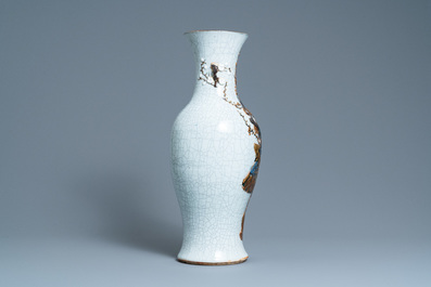 A Chinese polychrome Nanking crackle-glazed 'peacock' vase, Chenghua mark, 19th C.