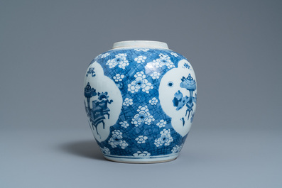 A Chinese blue and white 'antiquities' jar, Kangxi