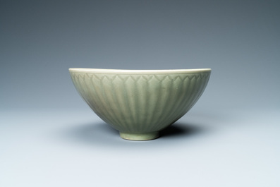 A fine Chinese Longquan celadon 'lotus' bowl, Yuan/Ming